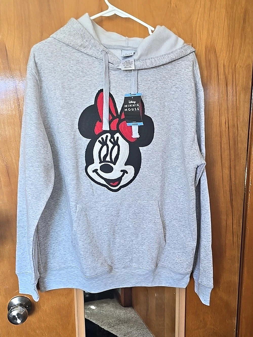 Disney Minnie Mouse Heather Grey Hoodie Gray & Red Large NWT